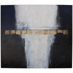 "Correspondence" Monumental Abstract Black, White, and Gold Mixed Media