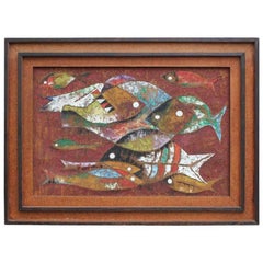 Mid-Century Modern Abstract Cubist Fish Painting