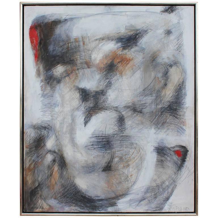 Monumental Framed Abstract Painting - Mixed Media Art by Unknown