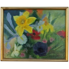 Vintage Small Abstract Floral Oil Painting