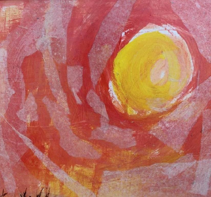 Red and Yellow Abstract Landscape of a Farm - Painting by McKie Trotter