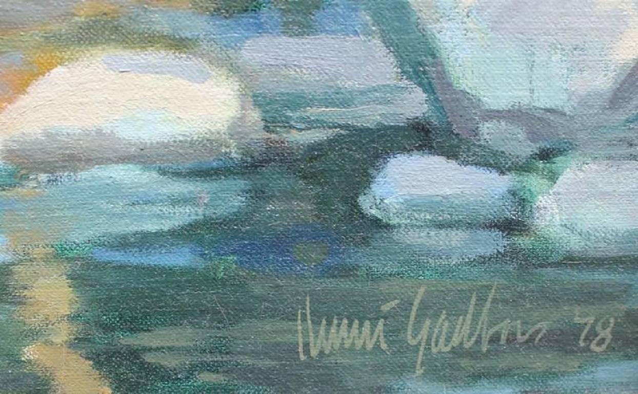 Realistic Texas River Landscape - Abstract Geometric Painting by Henri Gadbois