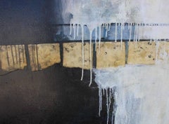 "Correspondence" Monumental Abstract Black, White, and Gold Mixed Media