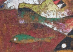 Mid-Century Modern Abstract Cubist Fish Painting