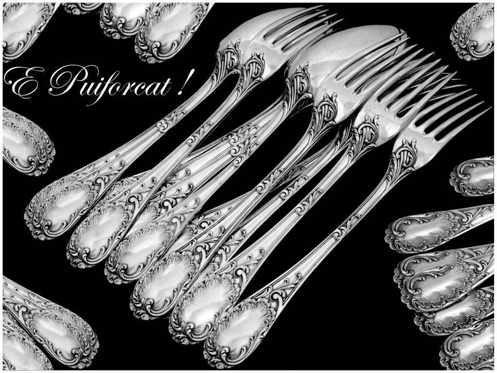 Puiforcat French Sterling Silver Dessert/Entremet Flatware Set of 12 Pc Rococo 6