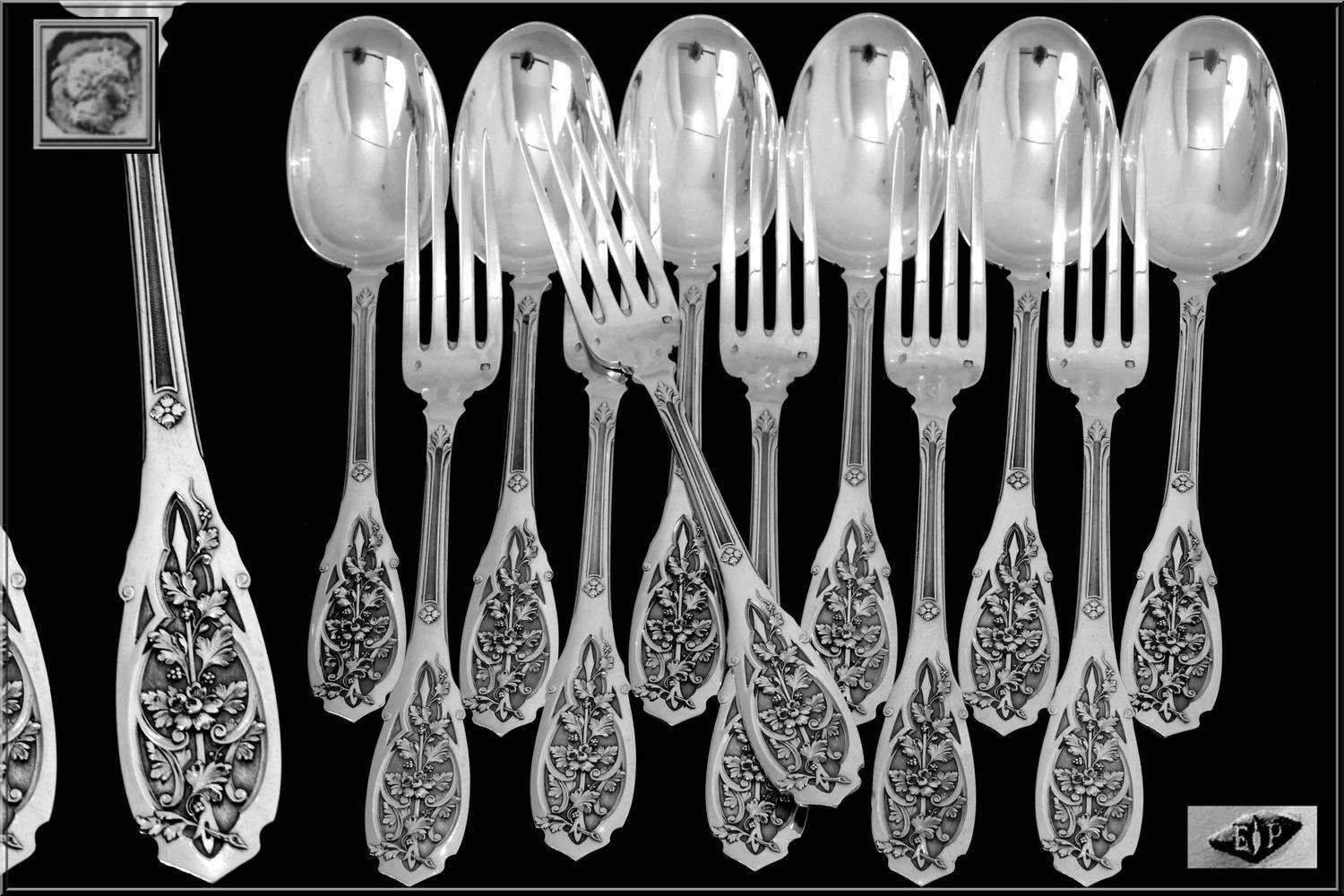 Puiforcat Rare French Sterling Silver Dinner Flatware Set 12 Pc Moderne Model In Excellent Condition In TRIAIZE, PAYS DE LOIRE