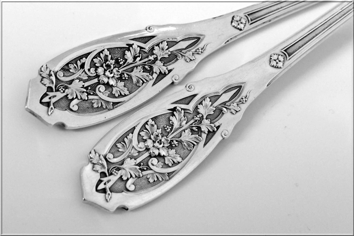 Late 19th Century Puiforcat Rare French All Sterling Silver Ice Cream Set 2 pieces Moderne Model
