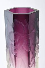 Important Large Art Nouveau Moser Clear to Amethyst Hand Cut Iris Vase