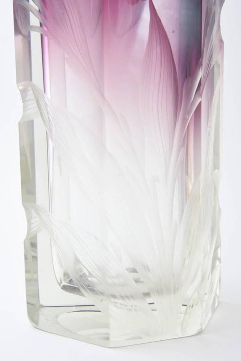 Czech Important Large Art Nouveau Moser Clear to Amethyst Hand Cut Iris Vase