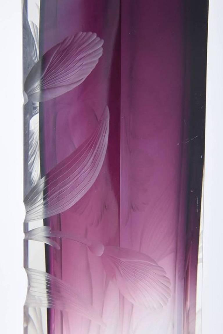 Crystal Important Large Art Nouveau Moser Clear to Amethyst Hand Cut Iris Vase
