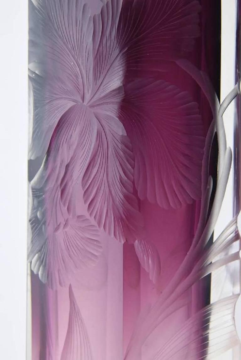 Important Large Art Nouveau Moser Clear to Amethyst Hand Cut Iris Vase 2