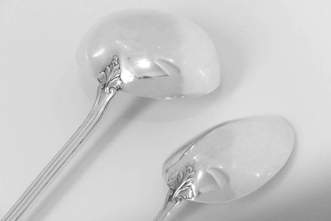Late 19th Century Canaux French All Sterling Silver Soup Ladle and Serving Spoon Rococo For Sale