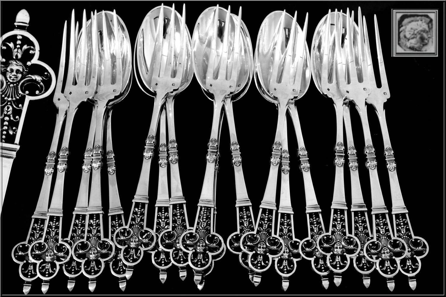 Cardeilhac Masterpiece French Sterling Silver Dinner Flatware 18 Pc Renaissance In Excellent Condition In TRIAIZE, PAYS DE LOIRE