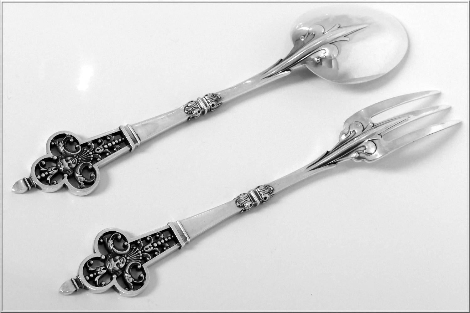 Late 19th Century Cardeilhac Masterpiece French Sterling Silver Dinner Flatware 18 Pc Renaissance