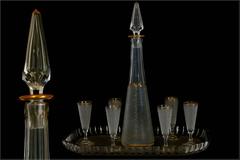 1900s Saint Louis Gold Enamel Crystal Liquor Set, Decanter Cordials and Tray