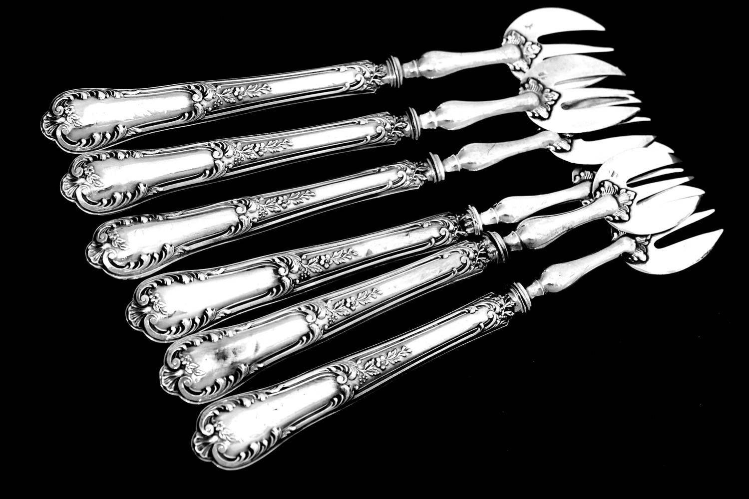 Coignet Antique French All Sterling Silver Oyster Forks Original Box In Good Condition In TRIAIZE, PAYS DE LOIRE