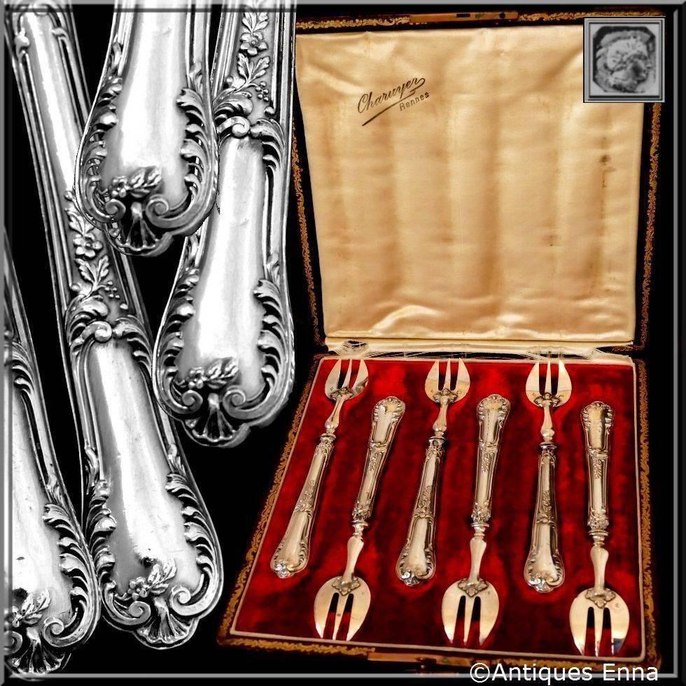 Coignet Antique French All Sterling Silver Oyster Forks Original Box 2