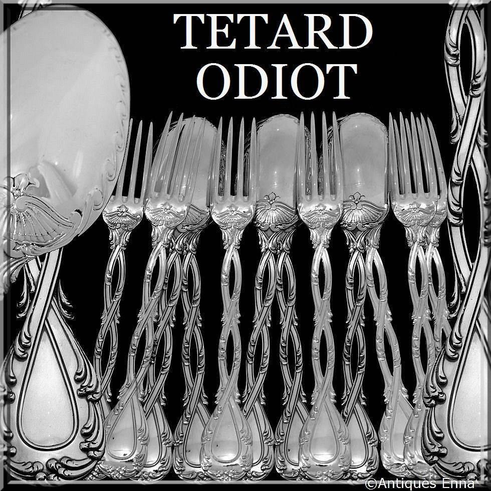 Odiot Tetard French Sterling Silver Dessert Entremet Set 12 Pc Trianon Pattern For Sale 2