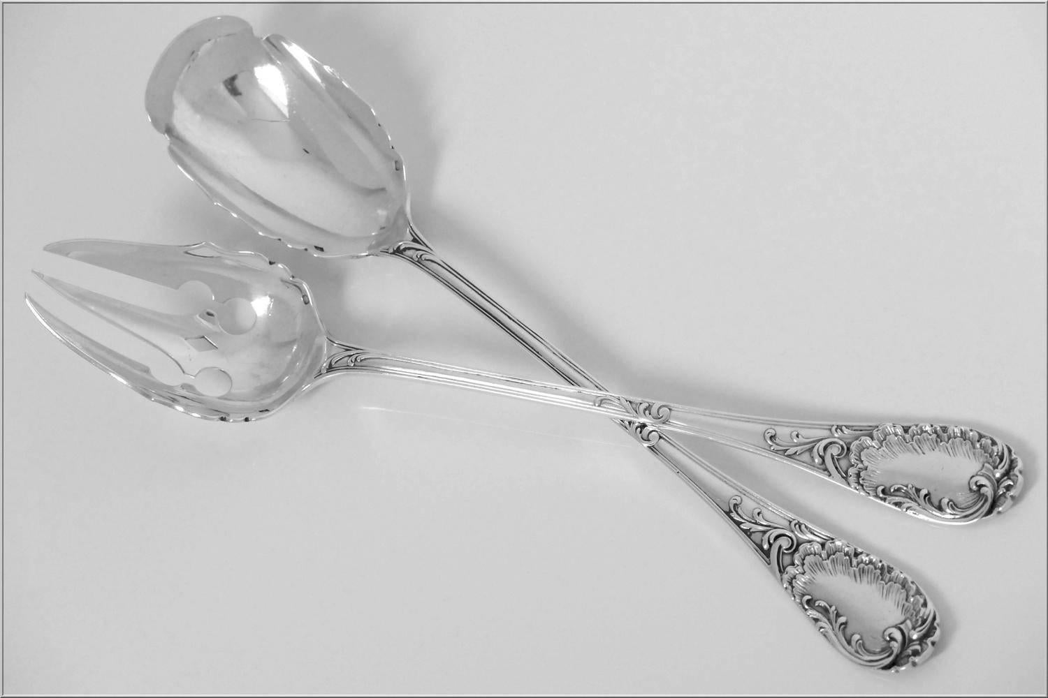 Puiforcat French All Sterling Silver Salad Serving Set of Two-Piece Rococo In Excellent Condition In TRIAIZE, PAYS DE LOIRE