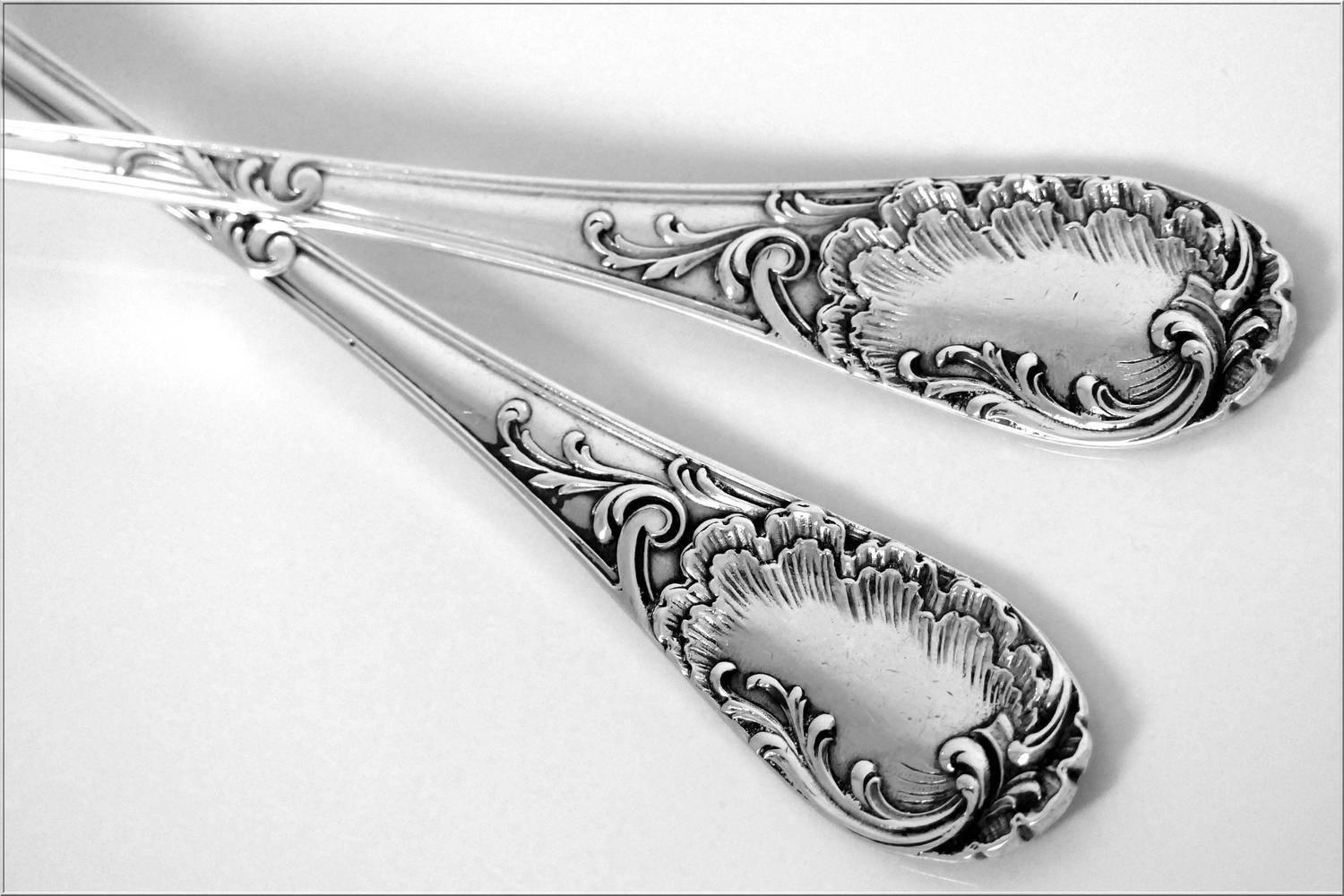 Late 19th Century Puiforcat French All Sterling Silver Salad Serving Set of Two-Piece Rococo