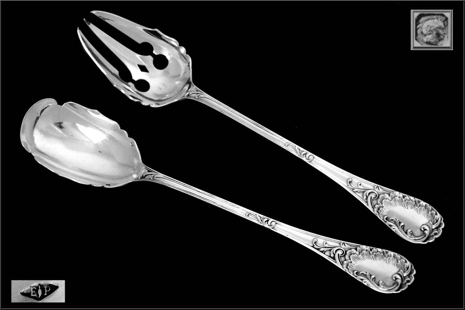 Puiforcat French All Sterling Silver Salad Serving Set of Two-Piece Rococo 1