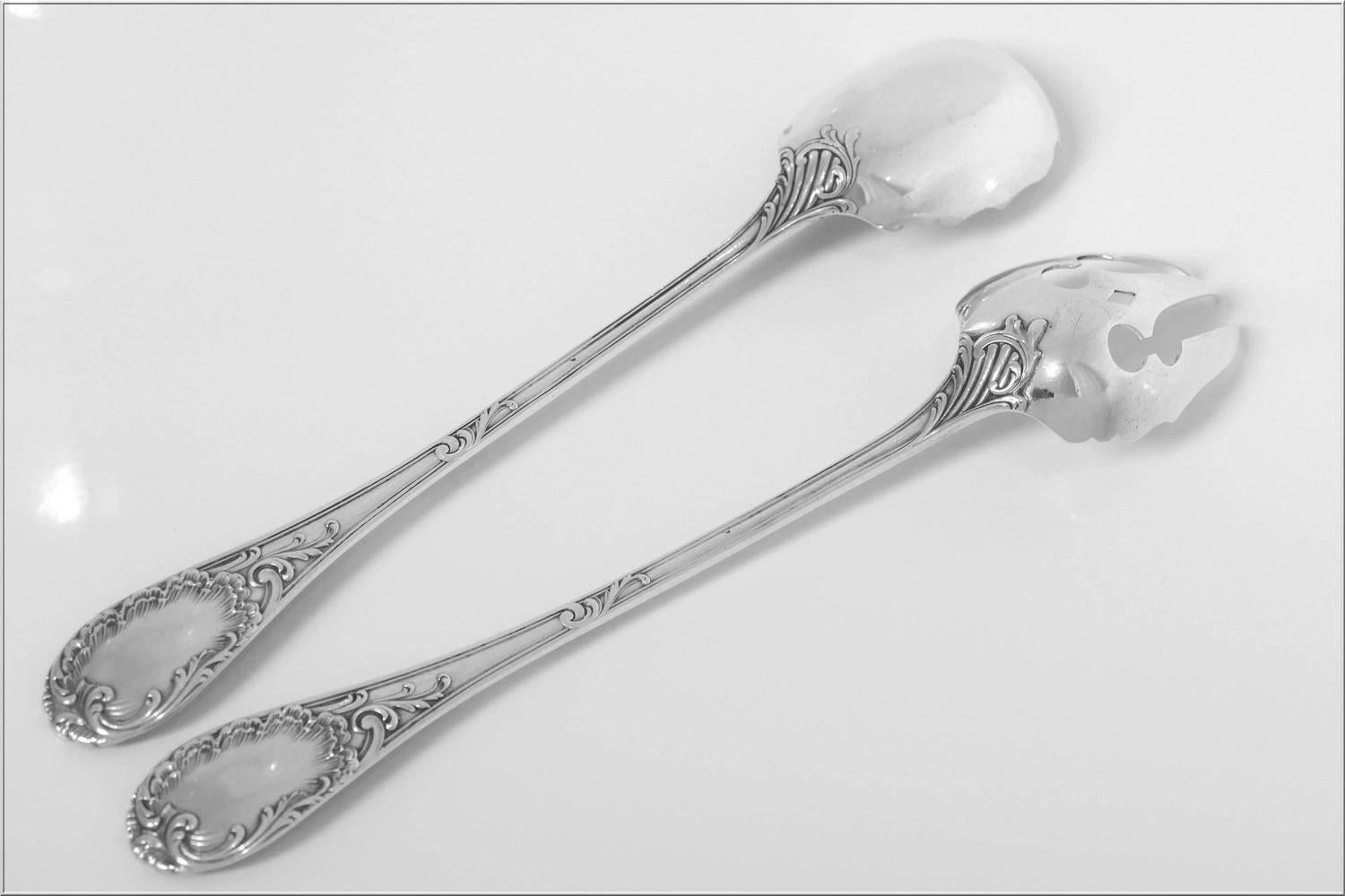 Puiforcat French All Sterling Silver Salad Serving Set of Two-Piece Rococo 2