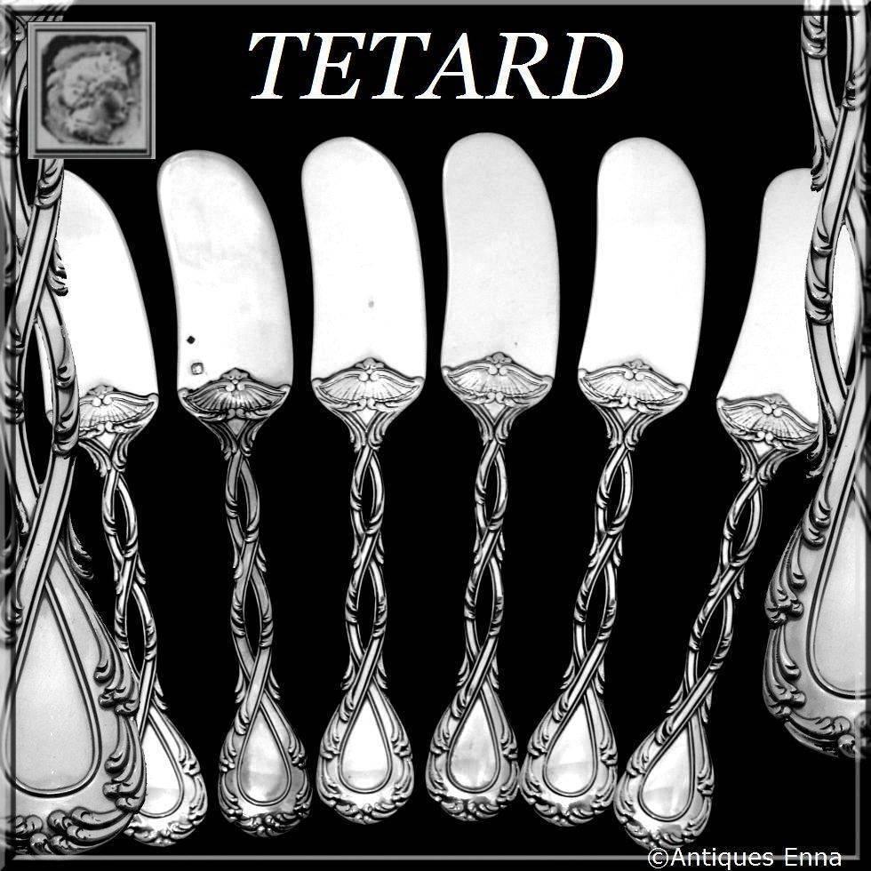 Odiot Tetard French all sterling silver butter spreader set of six pieces trianon pattern.

Head of minerve 1 st titre for 925/1000 French sterling silver guarantee.

Masterpiece of lightness, delicacy and refinement, this covered naturalist,