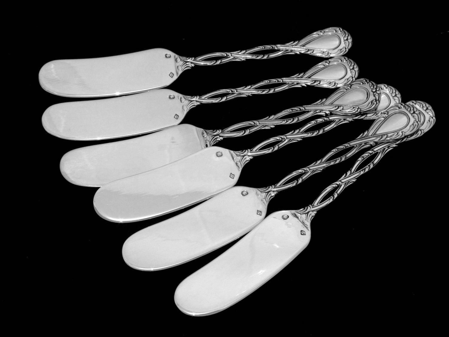 Rococo Odiot Tetard French All Sterling Silver Butter Spreader Set of 6 Pieces