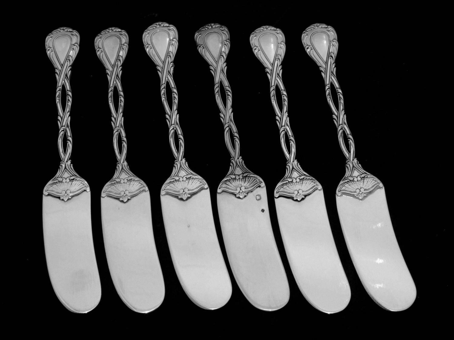 Odiot Tetard French All Sterling Silver Butter Spreader Set of 6 Pieces 3
