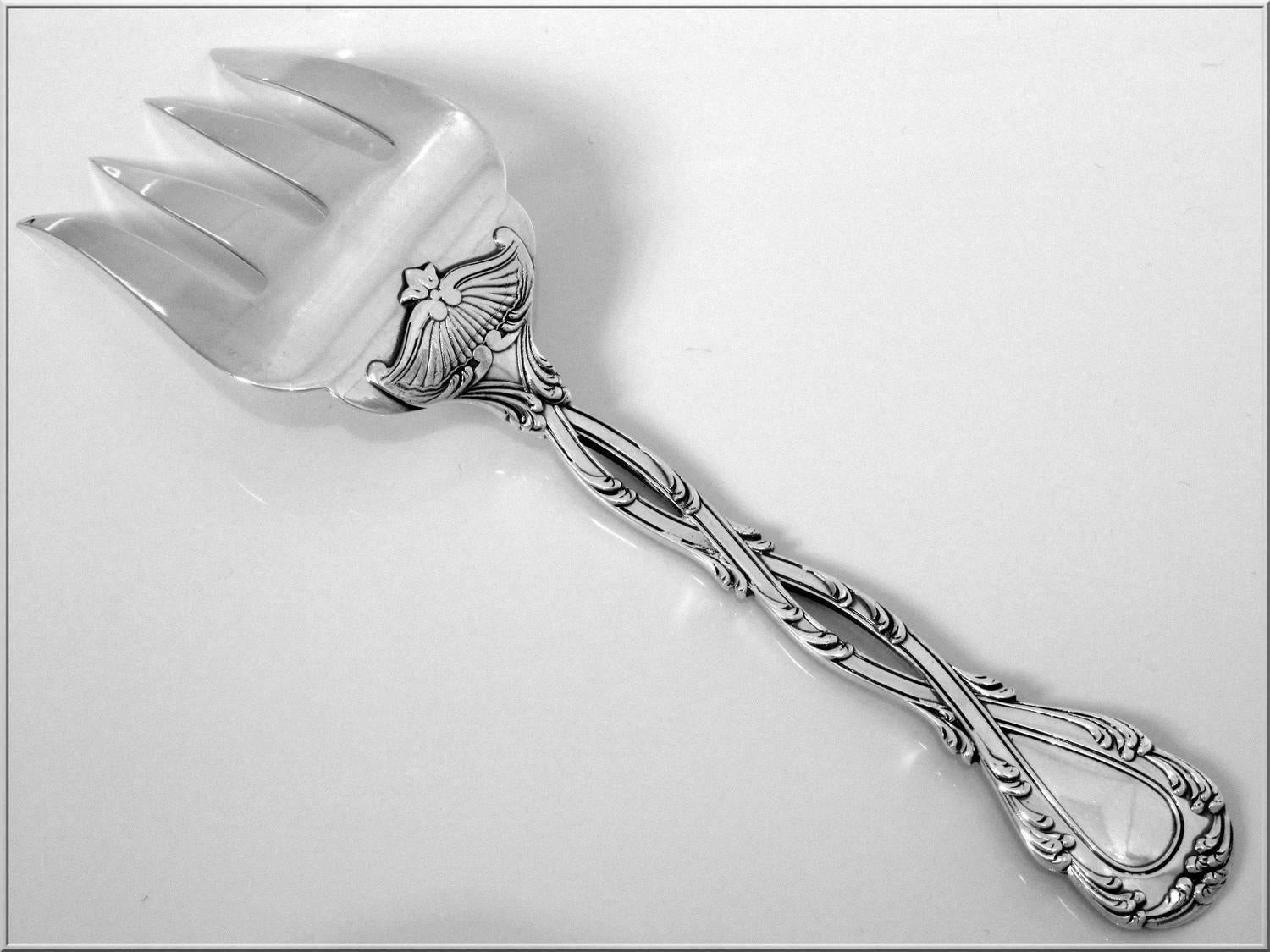 Late 20th Century Odiot Tetard French All Sterling Silver Fish Servers Two-Piece Trianon Pattern For Sale