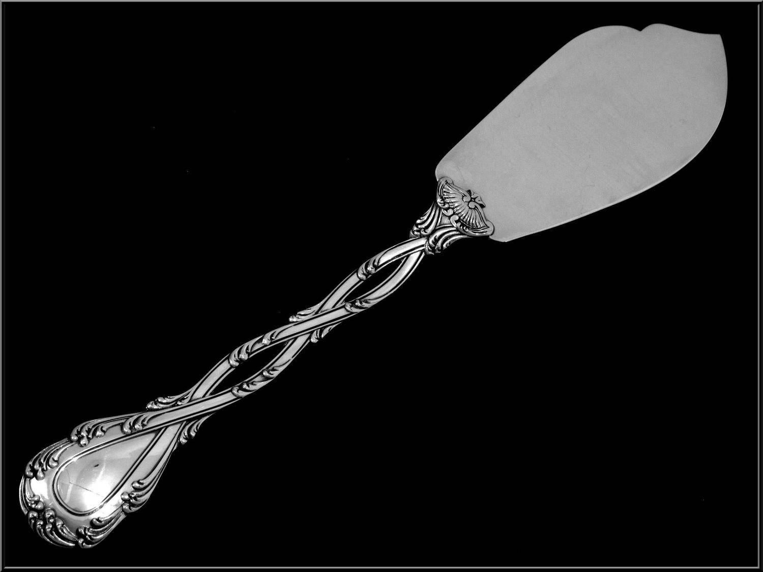 Odiot Tetard French All Sterling Silver Fish Servers Two-Piece Trianon Pattern For Sale 2