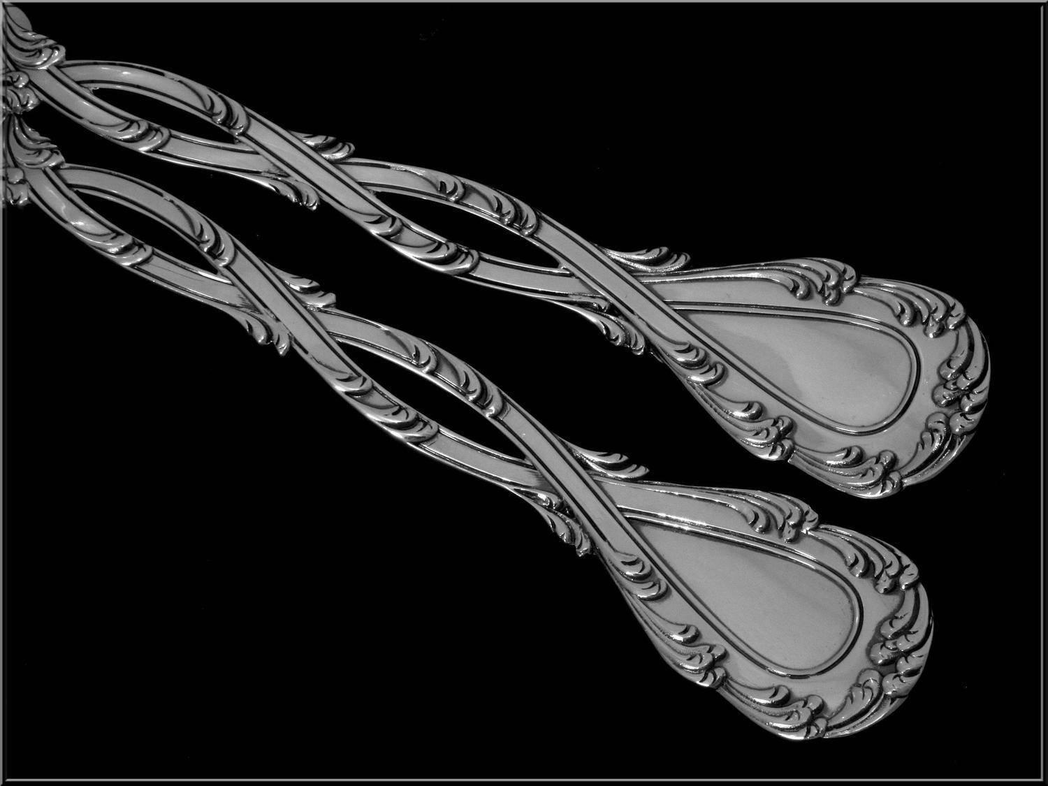 Odiot Tetard French All Sterling Silver Fish Servers Two-Piece Trianon Pattern For Sale 5