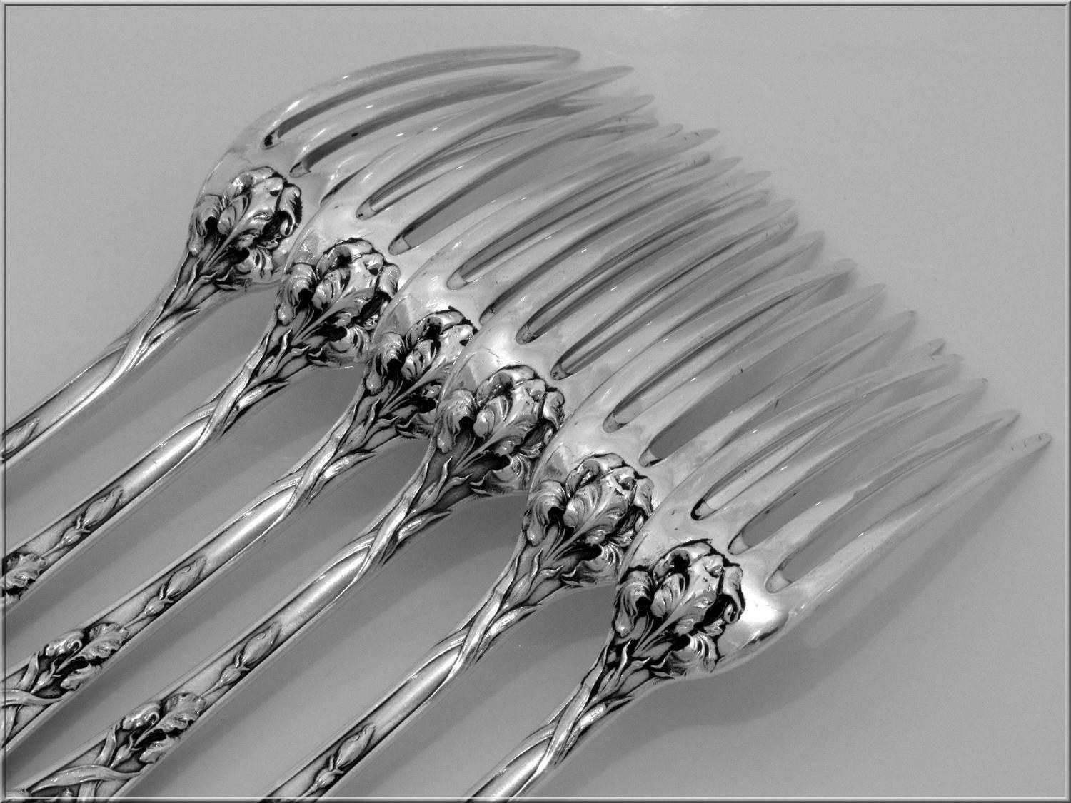 Puiforcat Fabulous French Sterling Silver Dinner Forks Set Six Pieces Iris In Excellent Condition In TRIAIZE, PAYS DE LOIRE
