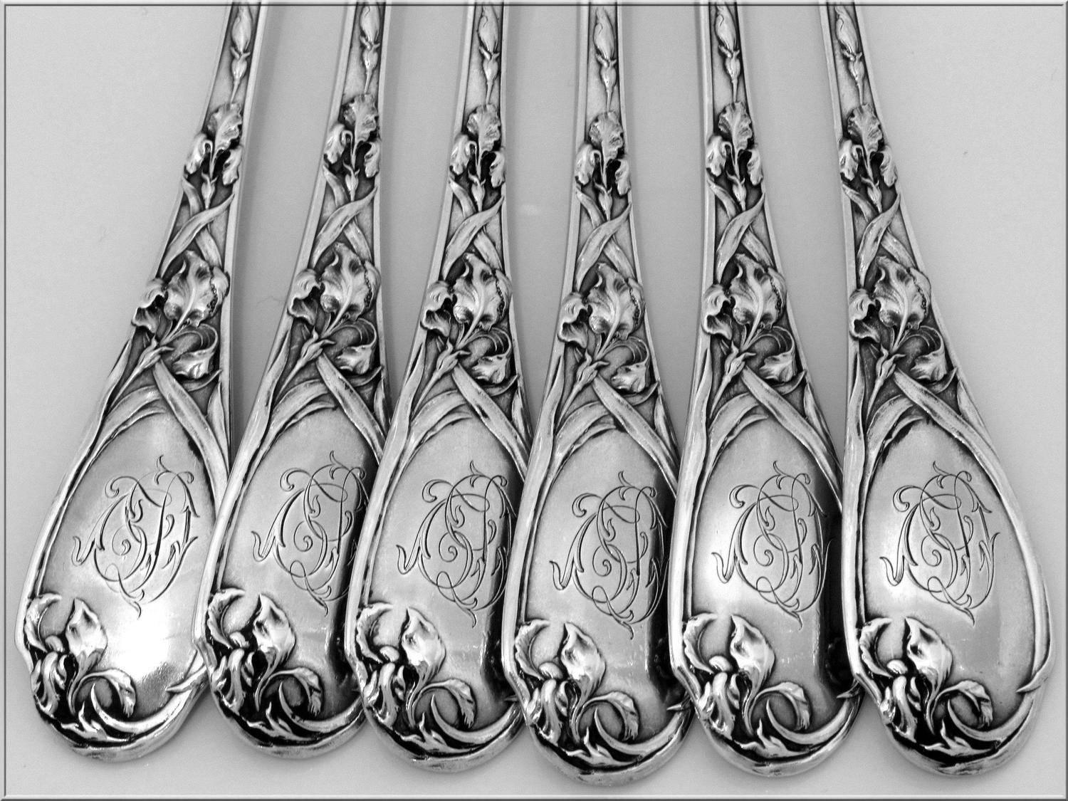 Late 19th Century Puiforcat Fabulous French Sterling Silver Dinner Forks Set Six Pieces Iris