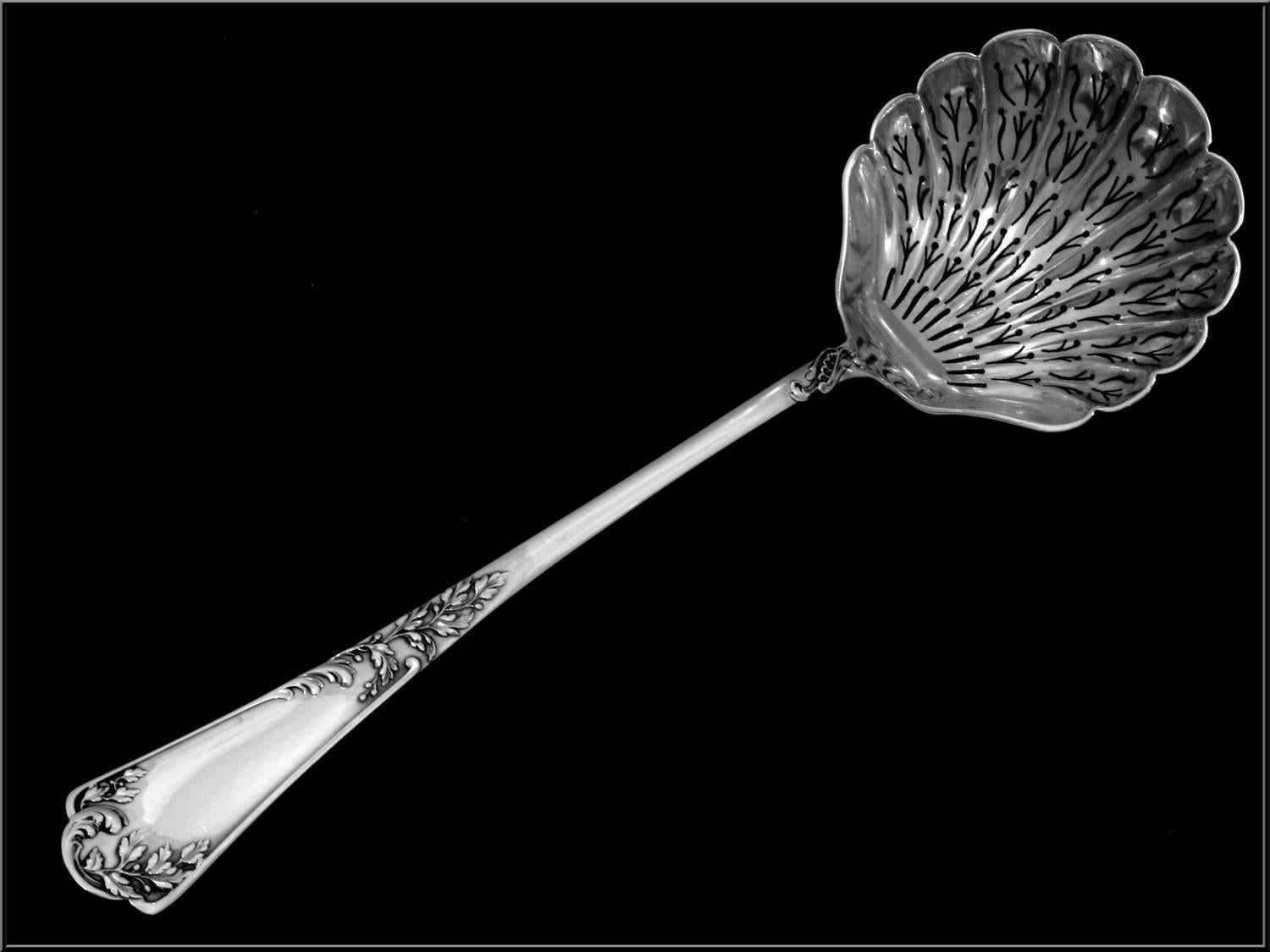Late 19th Century Puiforcat Gorgeous French All Sterling Silver Sugar Sifter Spoon Rococo For Sale