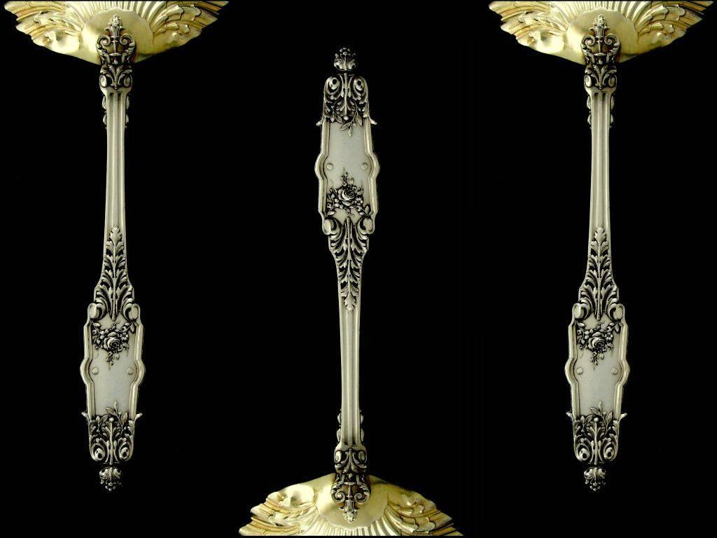 Puiforcat French All Sterling Silver 18K Gold Strawberry Spoon Acanthus 1