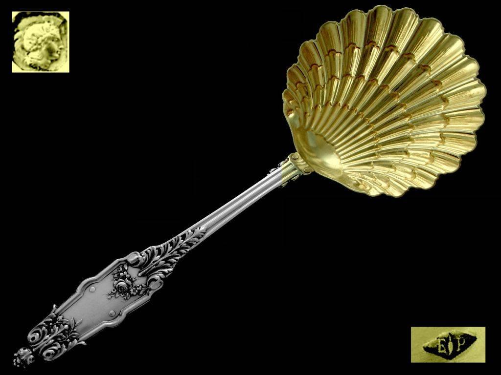 Puiforcat French All Sterling Silver 18K Gold Strawberry Spoon Acanthus 2