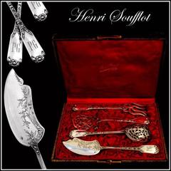 Soufflot French All Sterling Silver Dessert Hors D'Oeuvre Set 4 Pc, Original Box