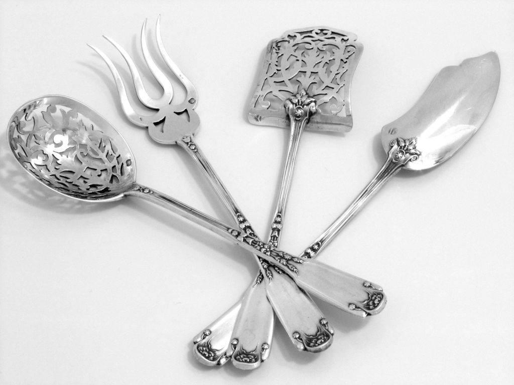 Soufflot French All Sterling Silver Dessert Hors D'Oeuvre Set 4 Pc, Original Box For Sale 1