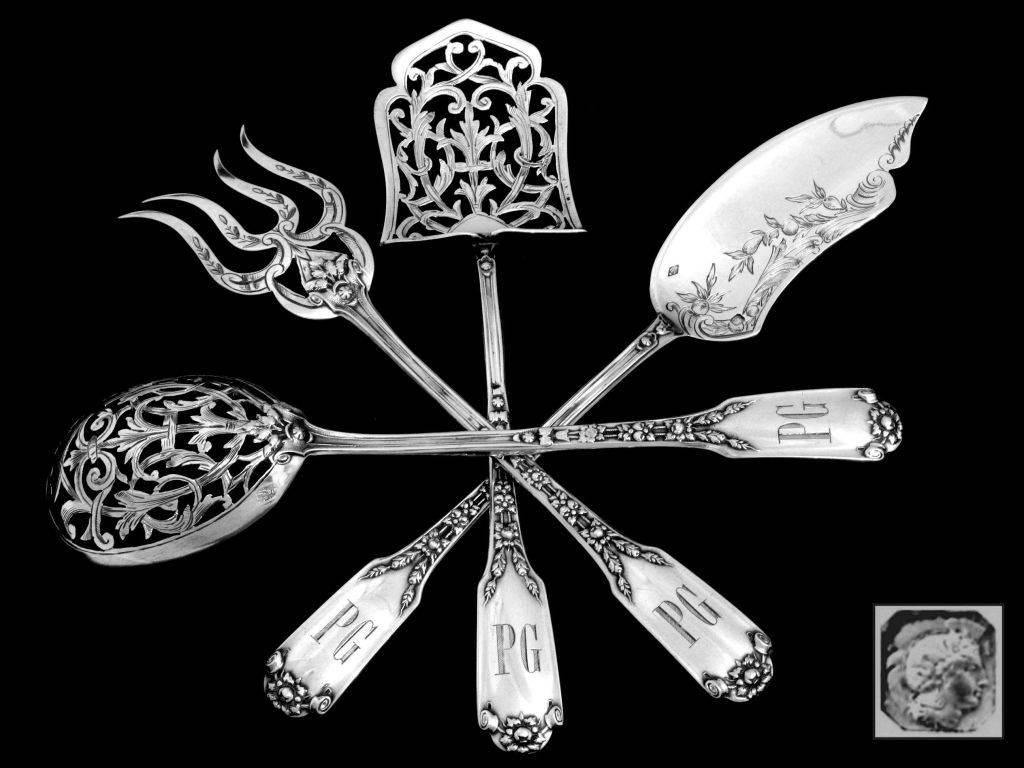 Soufflot French All Sterling Silver Dessert Hors D'Oeuvre Set 4 Pc, Original Box For Sale 2