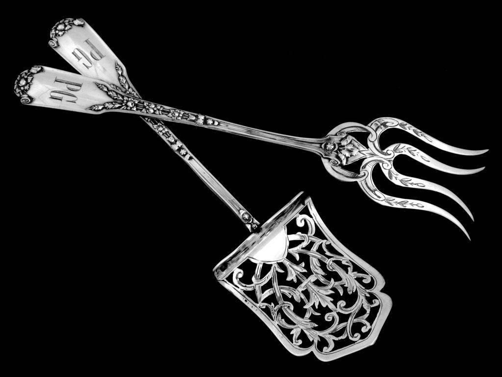 Soufflot French All Sterling Silver Dessert Hors D'Oeuvre Set 4 Pc, Original Box For Sale 3