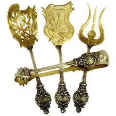 Canaux French All Sterling Silver 18k Gold Dessert Hors D'oeuvre Set Box Torches