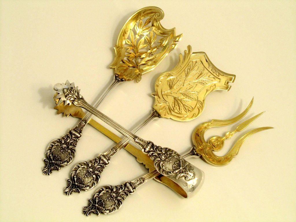 Canaux French All Sterling Silver 18k Gold Dessert Hors D'oeuvre Set Box Torches 1