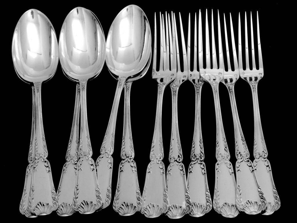 Puiforcat French Sterling Silver Flatware 18 pc Pompadour, New Stainless Blades 5