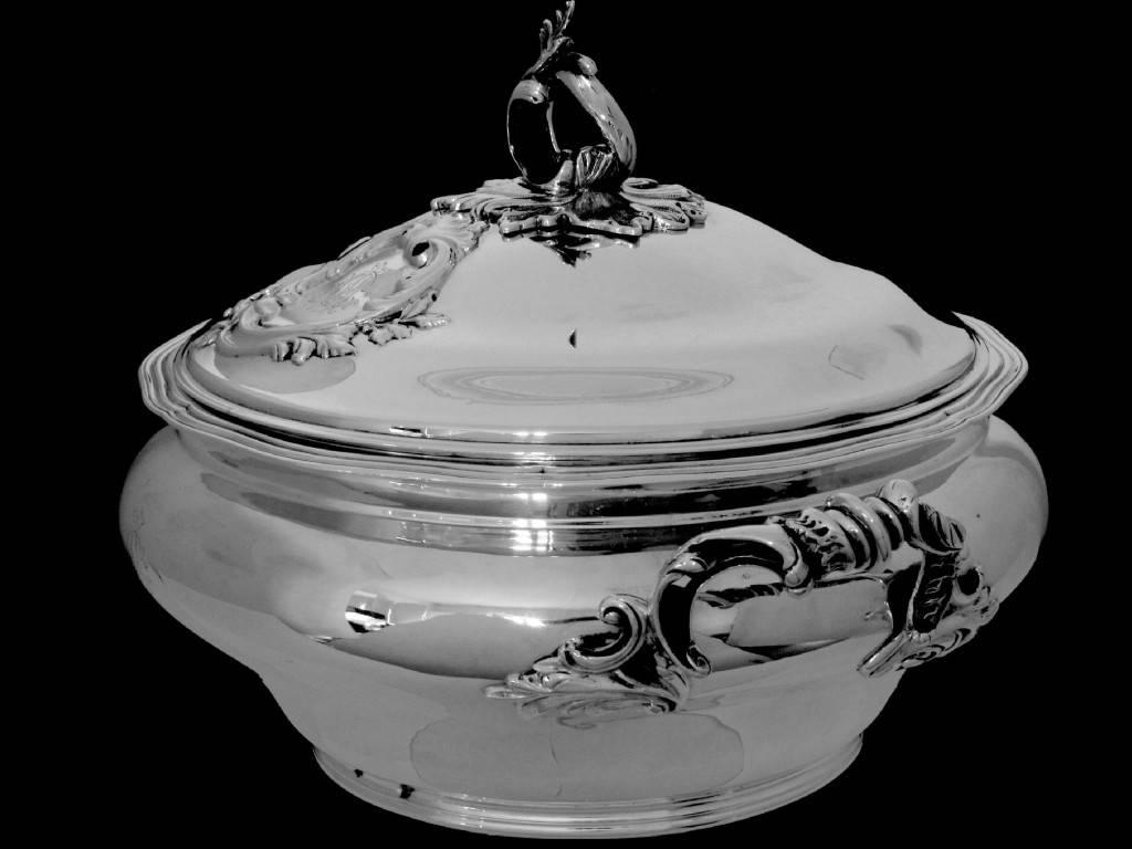 Soufflot Rare French Sterling Silver Covered Serving Dish/Tureen Pair, Rococo 2