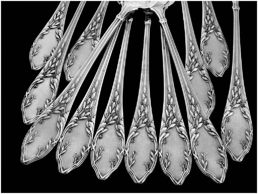 Soufflot Antique French All Sterling Silver Oyster Forks 12 Pc Louis XVI Pattern 5