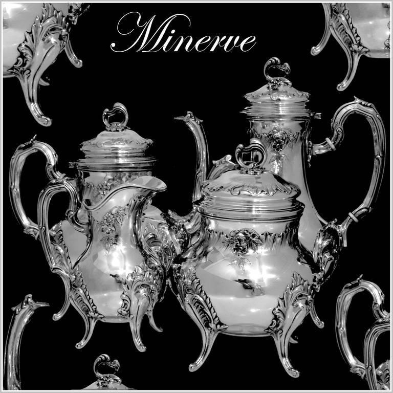 Fabulous French all sterling silver tea and coffee service four-piece, Rococo.

A rare tea and coffee service four-piece with fabulous and exaggerated Rococo pattern with flowers and foliage decoration. The set includes a coffee pot, a teapot, a