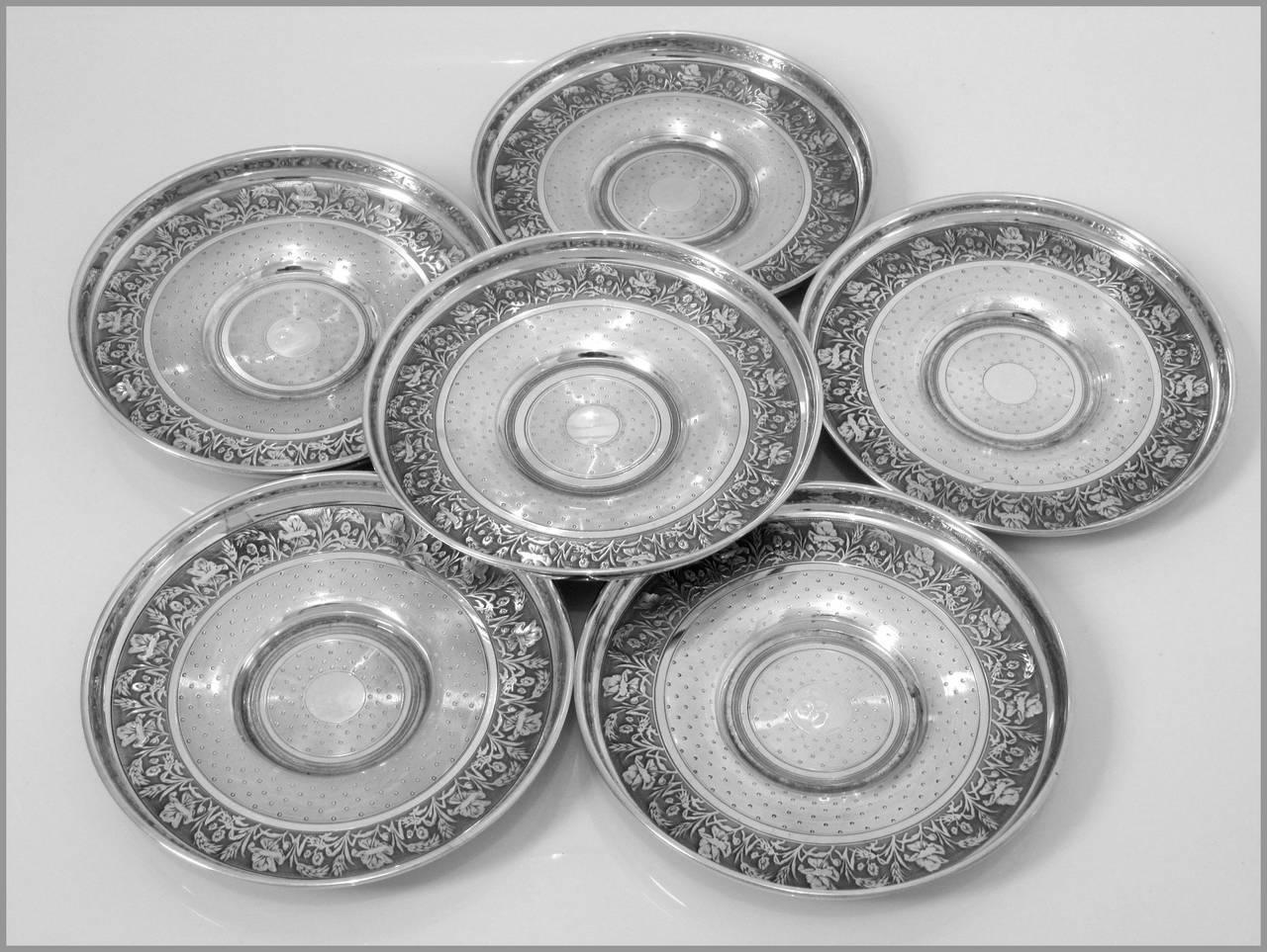 Compere Ornate French Sterling Silver Six Coffee Tea Cups with Saucers In Good Condition For Sale In TRIAIZE, PAYS DE LOIRE