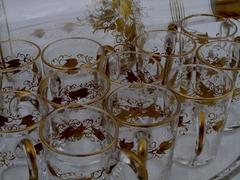1870s Antique French Gold Enamel Crystal Baccarat Liquor or Aperitif Service