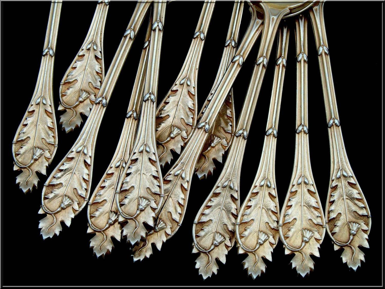 Linzeler Masterpiece French Sterling Silver 18k Gold Ice Cream Spoons Set  In Good Condition In TRIAIZE, PAYS DE LOIRE